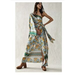 New Free People  Pardon My French Maxi Dress Size Small Sky Green Combo
